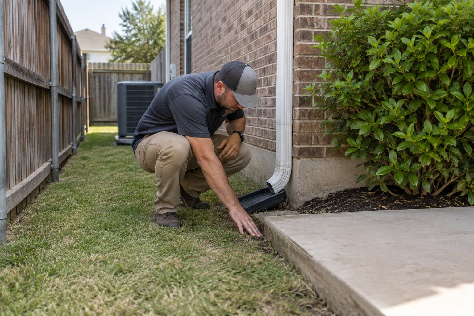 Side-yard drainage and slab-edge evaluation at a Saginaw Texas home