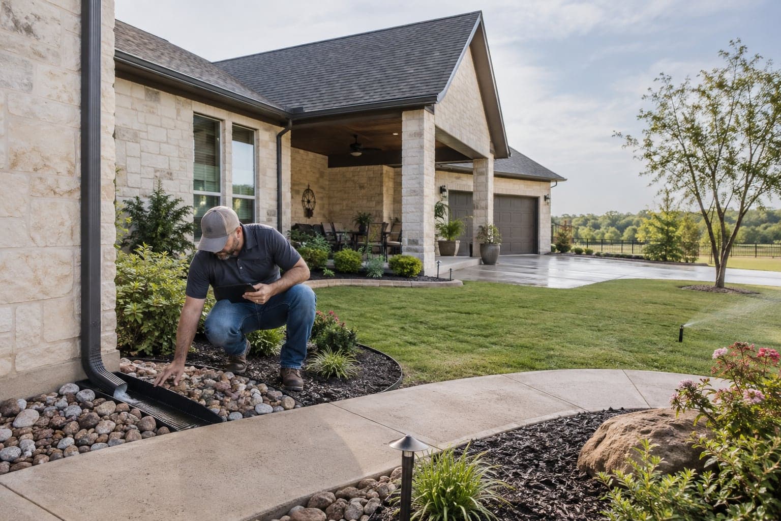 Roof-runoff, grading, and hardscape evaluation at an Aledo Texas home