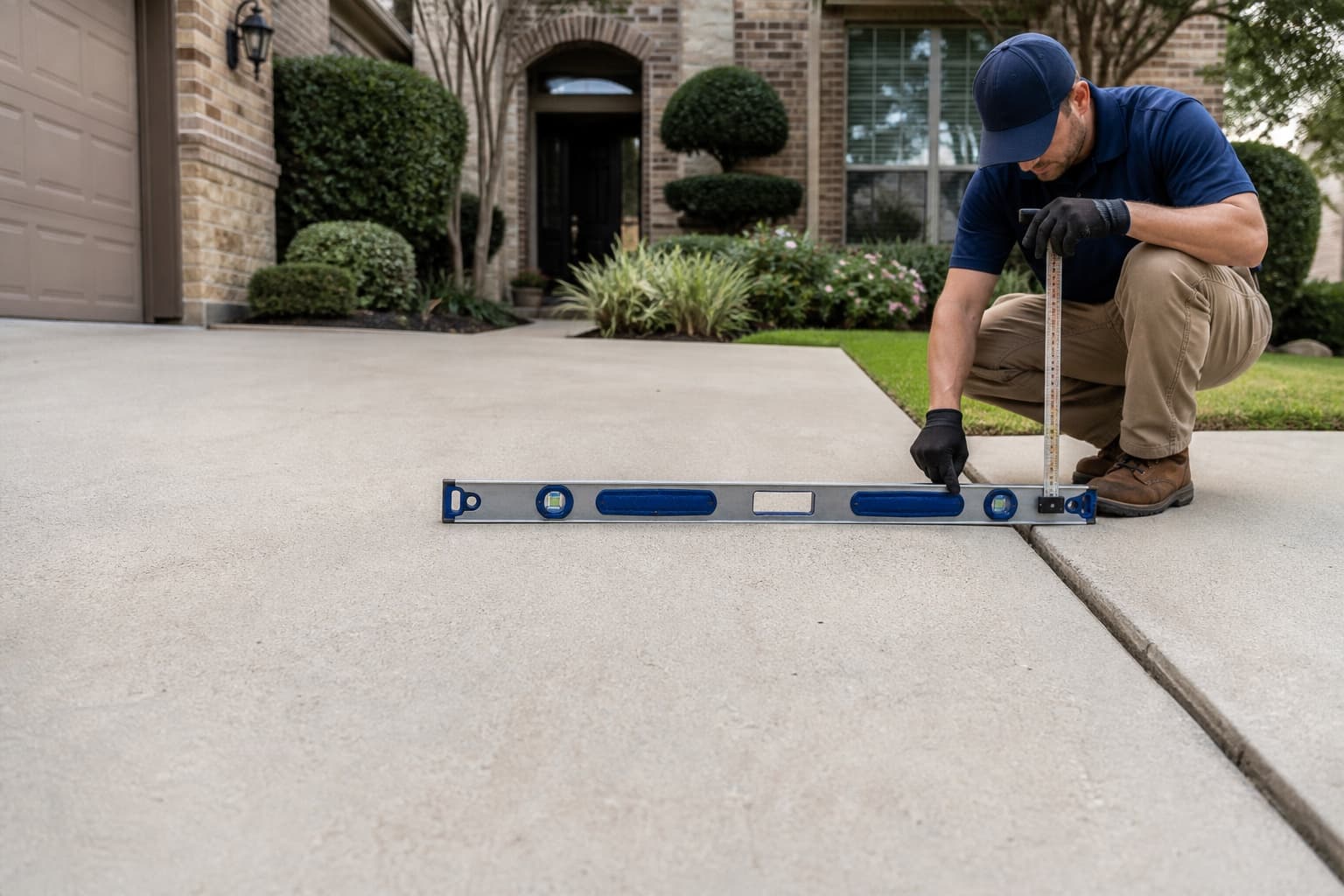 Concrete-joint measurement illustrating flatwork evaluation for a Hurst property