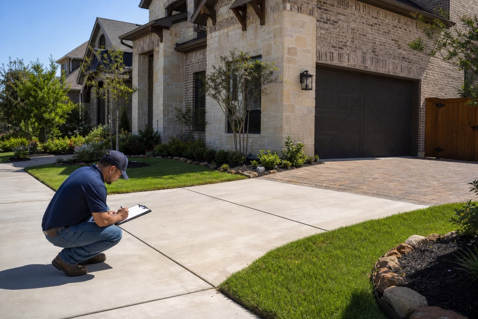 Inspector mapping slab conditions at a modern Frisco Texas home